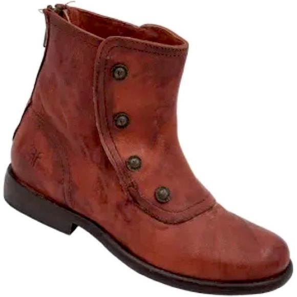 Frye Shoes - Frye Brown Leather Bootie With Side Snaps